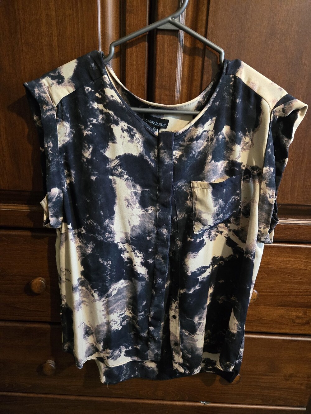Black & Cream Abstract Print Short Sleeve Top